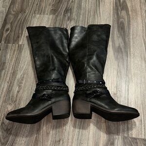 R2 Washed black with olive undertones Heeled Boots with Braided Detail